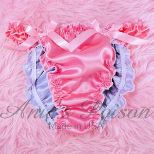 Sissy Satin Ruffled Panties for MEN - Double Layer Satin Inside String Bikini - Picture 1 of 8
