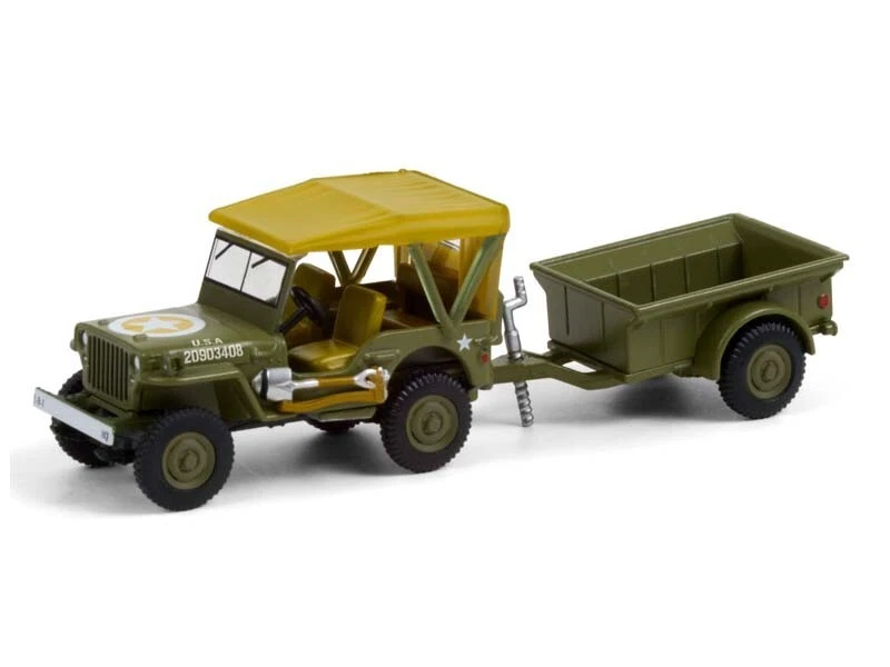 1943 Willys MB Jeep & 1/4 Cargo Ton Trailer Green 1:64 Model - Greenlight 32220A - Image 1 of 1