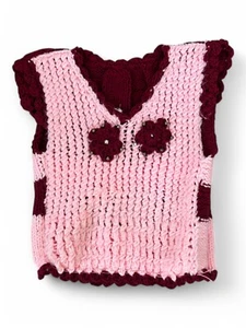 GIRLS WINTER CLOTHING KNITTED PINK HANDMADE WARM VESTS - Picture 1 of 4