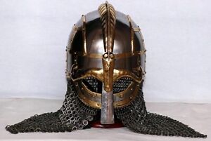 Medieval Armor Medieval Steel Helmet with Hand Forged Mail Chain 16 Gauge