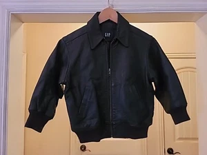 Gap Black Leather Kids Jacket Bomber Aviator Motorcycle Size Small Zipper - Picture 1 of 10