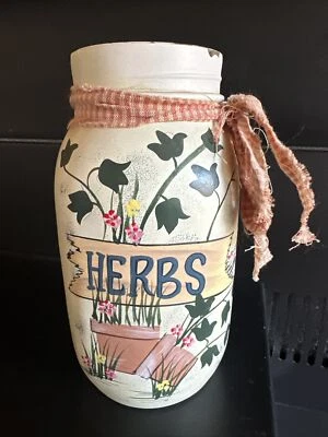 Herbs Glass Hand Painted Tall Mason Jar Cottagecore Farmhouse Chic Garden - Image 1 of 4