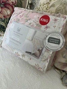 🌷DARLING Shabby Chic The Farmhouse Rachel Ashwell King Sheet Set PINK ROSES - Picture 1 of 8