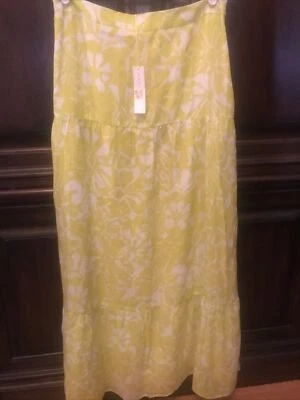 Maxi Falda TRINA TURK Cremallera Lateral Chartreuse Blanco Algodón Seda - Talla 6 Nueva con Etiquetas Foto 1 de 4