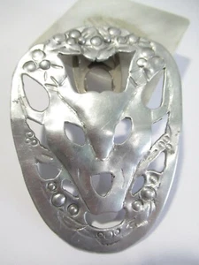 VINTAGE CARVED HANDCRAFTED 'DEER IN GARDEN' DRESS CLIP ALUMINUM OPEN WORK - Picture 1 of 3