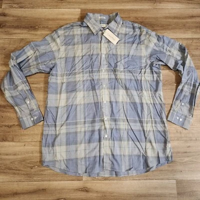 Calvin Klein Mens 2XLT Blue Checkered Long Sleeve Button Down Dress Shirt - Image 1 of 4