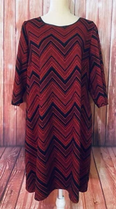Damen 0X Kleid Catherine’s rot schwarz gestreift 3/4 Ärmel Strick weich Reißverschluss hinten - Bild 1 von 10