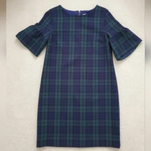 Vineyard Vines Blue and Green Blackwatch Plaid Tartan Flare Sleeve Dress sz0 - Picture 1 of 16