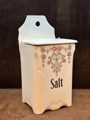 Antigua caja de sal de cerámica de porcelana de transferencia de colección bote chips crazing Foto 1 de 4