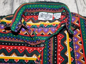 VTG RODEO WEAR WESTERN SHIRT GIRLS M 8-10 SAWTOOTH BUTTON FRONT BOLD PRINT ROPER - Picture 1 of 13