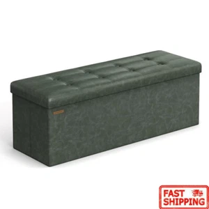 Storage Ottoman Bench Chest Foldable Foot Rest Bed Living Room Forest Green New - Picture 1 of 6