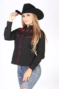 Women's El Señor de los CielosShirt Camisa Vaquera Mujer Long Sleeve Color Black - Picture 1 of 6
