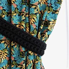 Pair of Basic Solid Black Curtain Tiebacks Crochet Modern Simple Thick Tie Backs