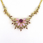 Vintage gold tone faux opal necklace purple rhinestone choker