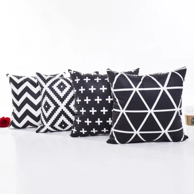 Black White Grid Geometry Sofa Office Waist Pillow Case Nordic Cushion Cover - Image 1 of 4