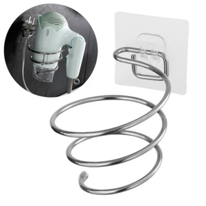 Self Adhesive Wall Mounted Stainless Steel Hair Dryer Holder Stand Organize Rack - Picture 1 of 11