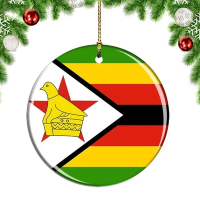 Zimbabwe Flag Round Christmas ornament city travel souvenir - Image 1 of 3