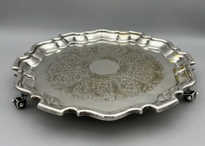 Vintage Viners of Sheffield Alpha Plate Chased Silver Plated Salver Tray 25.5cm - Picture 1 of 10