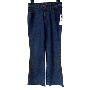 Temporiginal Jeans Damen Flare Leg Perlen verziert 10 Boho Y2K Ramie Stretch - Bild 1 von 16