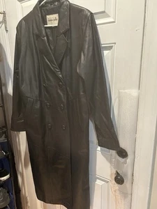 VTG Donna Pelle Lined Black Leather Womens Trench Coat Sz Small - Picture 1 of 11