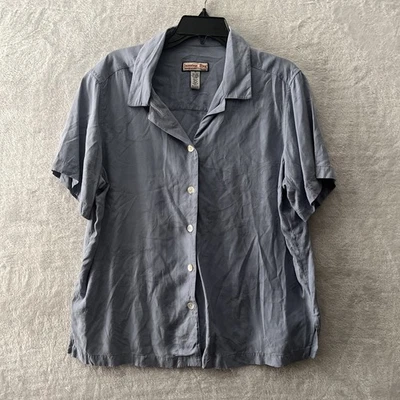 Jamaica Bay Womans Button Up Top Blue Plus 1X Geometric Silk Blend Short Sleeve - Image 1 of 4