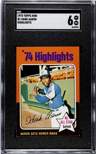 SGC 6 - 1975 Topps MINI #1 Hank Aaron ALL-STAR '74 HIGHLIGHTS Atlanta Braves HOF - Picture 1 of 2