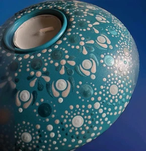 Original Dot Art Tea Light Mandala Candle Holder Hand Cast & Painted 16cm Lovely - Picture 1 of 9