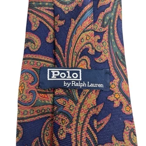 Polo Ralph Lauren Men's Tie Paisley Navy & Brown Silk USA 3 7/8" (W) 57" (L) euc - Picture 1 of 7