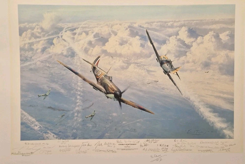Combat Over London - Robert Taylor - multi-signed print - Image 1 of 4