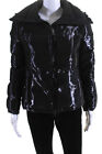 Prada Womens Shiny Quilted Mock Neck Zip Up Puffer Coat Jacket Black Size IT 40