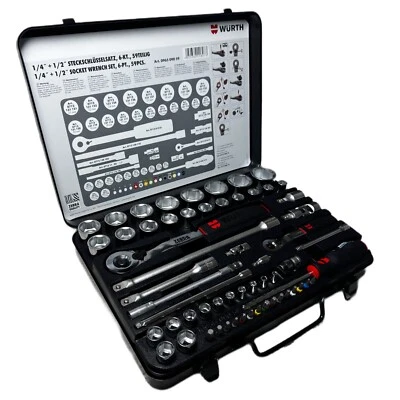 WÜRTH ZEBRA ½ + ¼ PROFI STECKSCHLÜSSEL-SET KNARRENKASTEN 59tlg. Nüsse Bitz TX HX - Bild 1 von 4