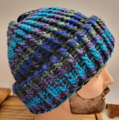 Gorro extra suave y extra cálido multicolor mezcla de lana tejido a mano 100 % hecho a mano Foto 1 de 4