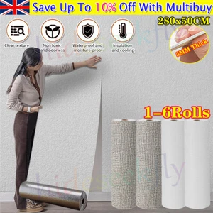 6X Thick Self Adhesive Thermal Insulation Wallpaper 3D Linen Plain Wall Stickers - Picture 1 of 63