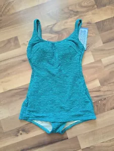 Penbrooke Womens Krinkle Scoop Sheath One-Piece Swimsuit Aqua 10 Front Skirt - Picture 1 of 11