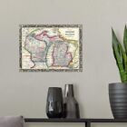 County map of Michigan and Wisconsin Poster Art Print, Map Home Decor