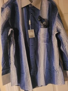 NWT Daniel Ellissa Men's XL 17.5 34/35 Long Sleeve Button Down Shirt Blue w/Tie - Picture 1 of 11
