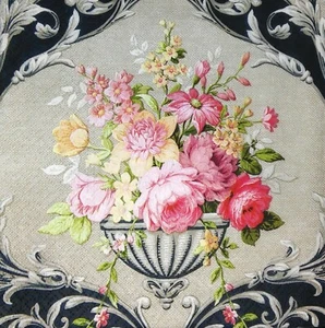 M259# 3 x servilletas de papel único jarrón de flores decoupage en negro gris - Imagen 1 de 7