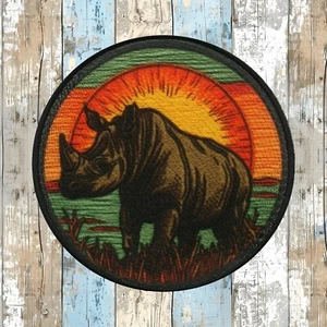Rhinoceros Patch Iron-on Applique African Wild Animals Badge, Africa, Zoo - Picture 1 of 16