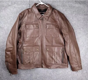 Harley-Davidson Leather Jacket Men's 2XL Portage Buffalo Hide Brown Biker New - Picture 1 of 8