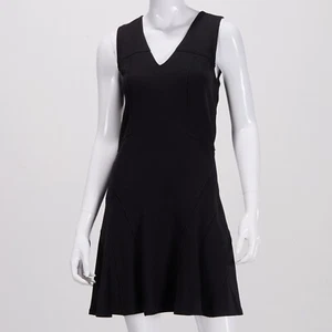 Schwarzes Kleid Derek Lam 10 Crosby V-Ausschnitt ärmellos Fit and Flare genäht - Bild 1 von 10