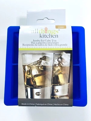 All Things Kitchen Jumbo 4 Cubos Azul Hielo Bandeja Silicona Flexible Apilable Foto 1 de 4