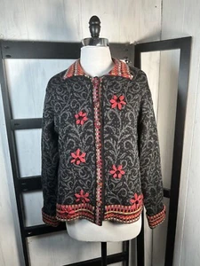 Isländisches Design komplett gefütterte Strick Wolljacke, sehr verziert, Größe L, NEU - Bild 1 von 9