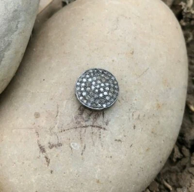 Pave Diamond Flat Beads 925 Silver 13mm Round Diamond Beads Jewelry Findings - Image 1 of 4