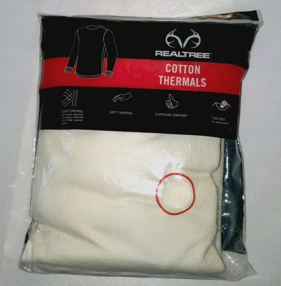 Realtree Cotton Thermal Mens Crew Top Sz M NEW Off White - Image 1 of 3