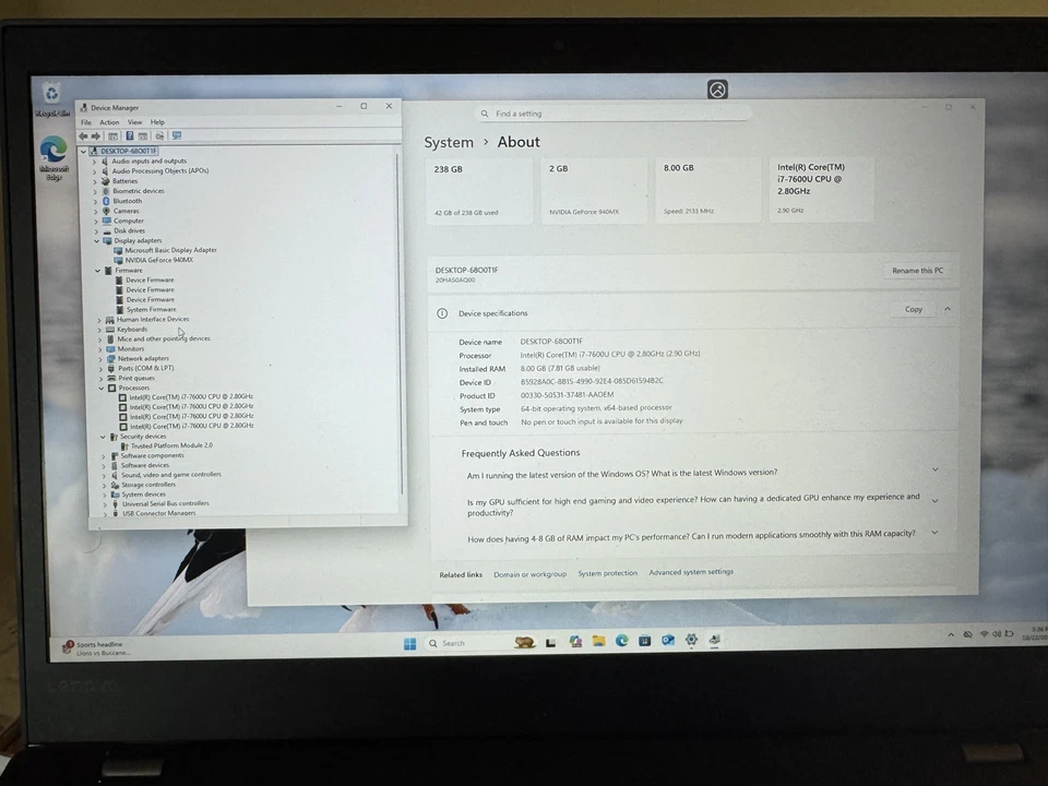Lote Lenovo T570/T470 (Core i7-7600 8Gb Ram, *NO* SSD 1920x1080 pantalla) barebone Foto 1 de 4