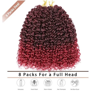 8 Paquetes 14’ Largo Rizo Crochet Extensión de Cabello/Ombre Borgoña Crochet Foto 1 de 4