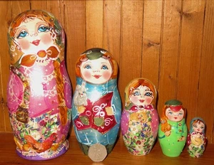 GOLD PINK LILAC Pyrography Matryoshka Russian Nesting Dolls MATT 5 Mamayeva GIFT - Picture 1 of 12