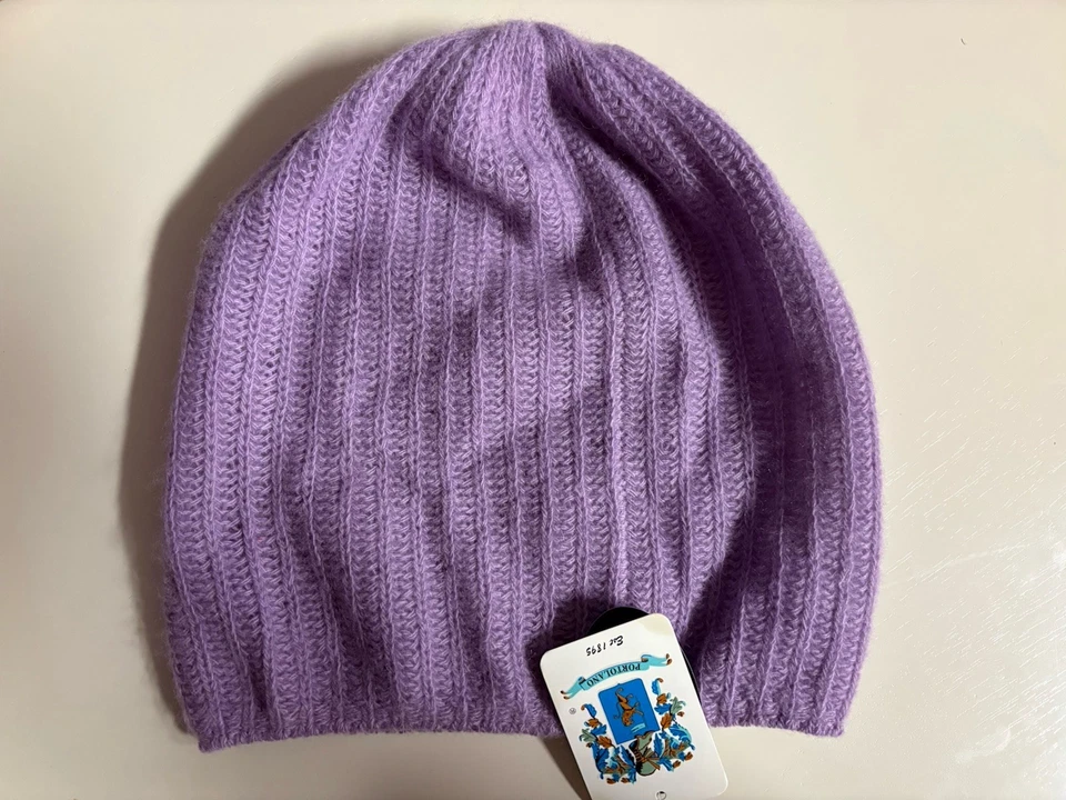 Nuevo con etiquetas Gorro Portolano Lavanda Tejido Acanalado Suave - Acogedor 100% Cachemira Foto 1 de 4