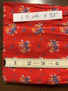 Vintage Baumwollstoff Floral Ditsy ROT blau 1,5 Yards x 42" breit NEU Nähen Quilt - Bild 1 von 5