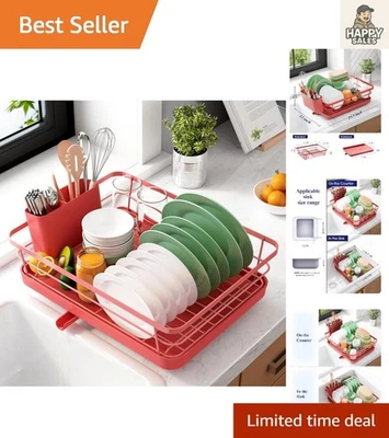 Estante de secado de platos resistente al óxido con soporte para cubiertos - Diseño rojo que ahorra espacio Foto 1 de 4